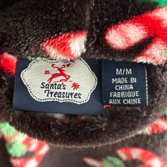 Santa’s Treasures Candy Cane Plush Robe Black Holiday Print Size M - Picture 5 of 7